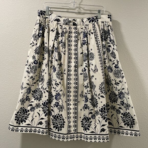 AVEC LES FILLES (NWT) "Butterfly Panel" Woven Lined Full Skirt, B/W Floral - XL - Picture 2 of 12